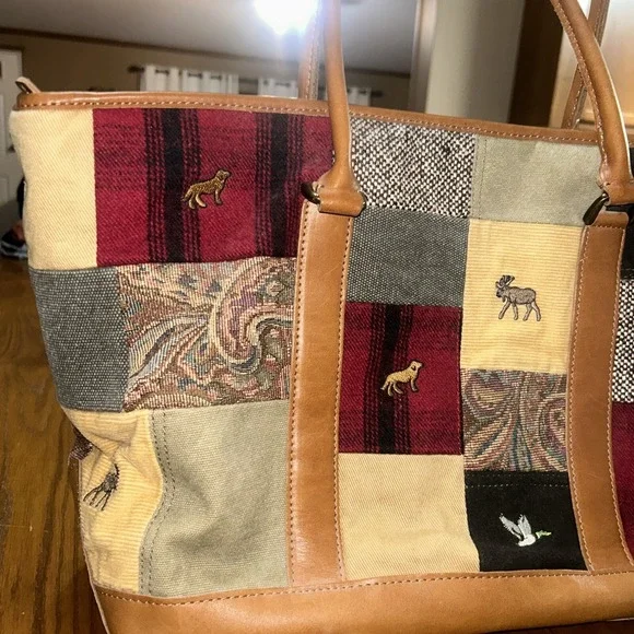 Vintage 90s LL Bean Boat & Tote Bag - Rare HTF Patchwork, Embroidered, Leather - Picture 2 of 15